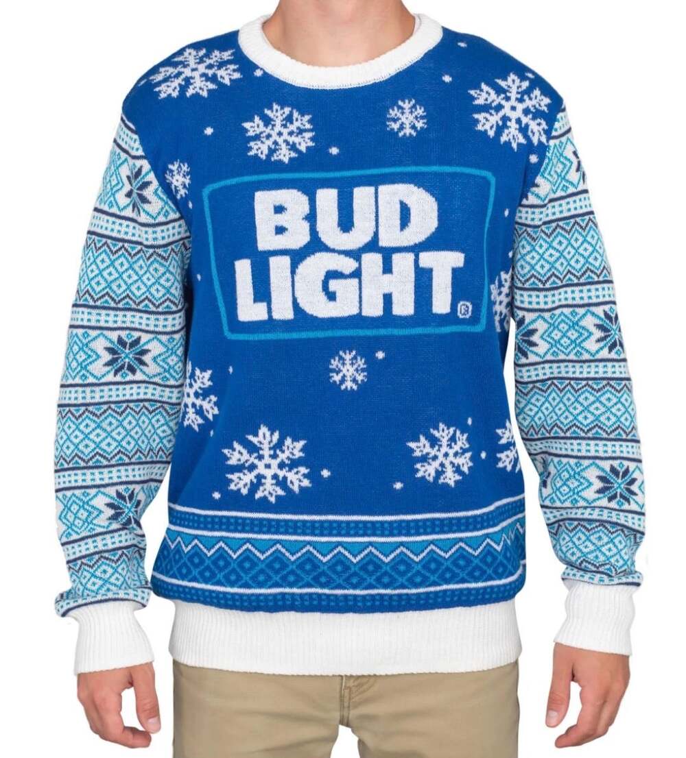 Bud Light Winter Snowflakes Ugly Christmas Knit Sweater-Size L